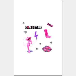 Cute Cowgirl Aesthetic Pink Cowboy Up Sticker Pack Posters and Art